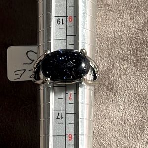 Black Sunstone Sparkly Silver Cabochon Ring